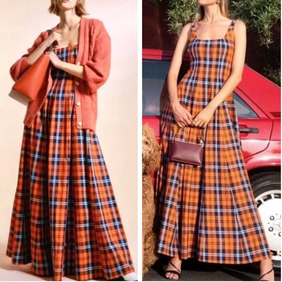 STAUD Dresses & Skirts - STAUD Wells Maxi Dress - Poppy Plaid Cotton Spring